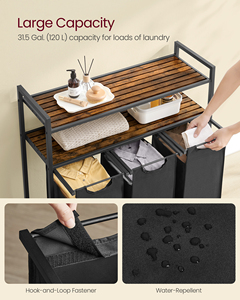 Panier à linge VASAGLE avec étagère, sac à linge amovible, 3 compartiments, panier à linge avec 2 étagères - Product Image 3