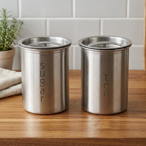 Stainless Steel Sugar Tea <b>Canister</b> <b>Set</b> Cylinder Shape Airtight Freshness Preservation Storage Container Kitchen Minimalist - Product Image 3