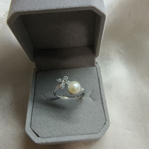 Anillo de Plata S925 con Perla, Ajustable para Mujer, Perla Redonda de Agua Dulce de 7mm, Sin Núcleo - Product Image 1