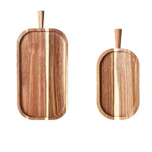 Acacia Wood Serving <b>Tray</b> With Handles Solid Wood Cheese Bread Board Fruit Plate Afternoon <b>Tea</b> <b>Tray</b> - Product Image 5