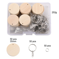 PAFU DIY Fournitures de loisirs créatifs, disques en bois vierges non finis, ensemble de porte-clés avec boîte de rangement