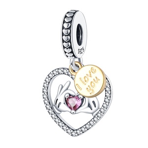Ciondolo a Cuore con Zirconi a Nido d'Ape Serie Ape Bestseller, per Gioielli Fai da Te, in Rame Placcato Argento/Oro - Product Image 5