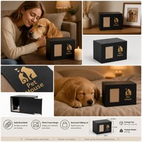Urne funéraire de luxe en bois noir écologique pour animaux de compagnie, avec couvercle coulissant arrière, cadre photo et boîte commémorative pour cendres de chien ou de chat, personnalisable, vente en gros