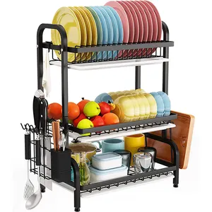 Escurridor de vajilla multifuncional de acero inoxidable, organizador de secado de platos de cocina, gran oferta