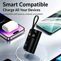Batterie externe mini capsule 5000 mAh, avec câble intégré double embout, affichage numérique et support de téléphone portable