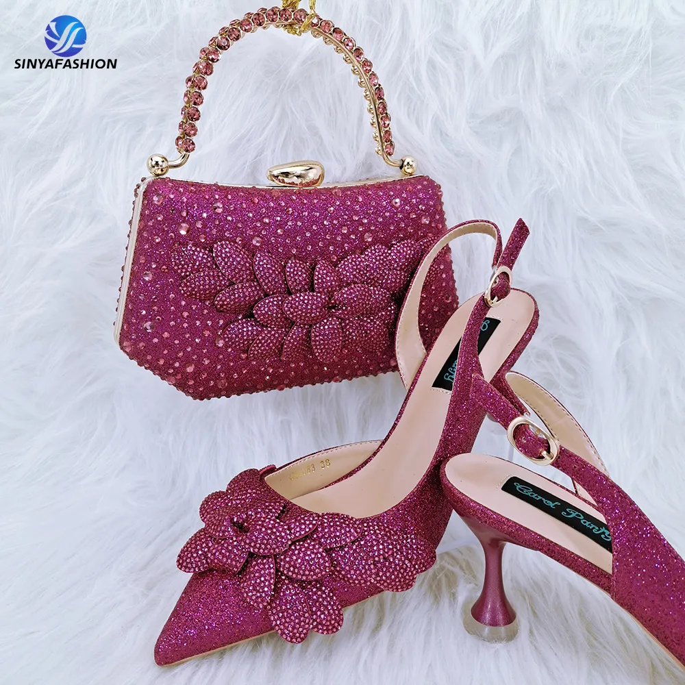 Sinya nuovo Design 2024 partito italiano scarpe borsa Set con pietre di alta qualità da donna scarpe da sposa abbinamento borsa Set