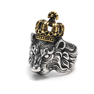 Anel de Aço Inoxidável Masculino Estilo Punk Domineering com Coroa de Leão Rei, Vintage Europeu e Americano, Moda Punk Animal - Product Image 5