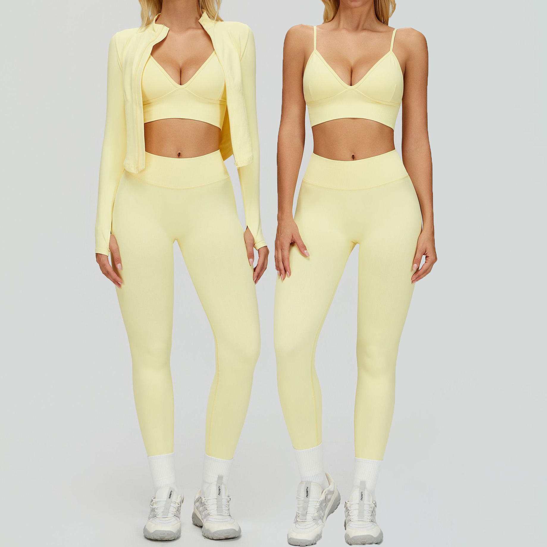 GHY6674 Sets Premium Sporty Seamless Winter Coat Shockproof Fold Over Quick Drying Tummy Control Exercise Yoga Suit Gym Wear