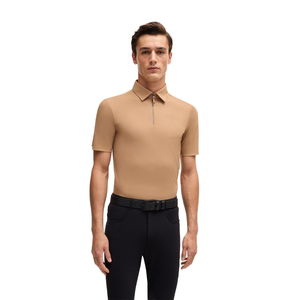 เสื้อโปโลผ้าฝ้ายคอซิปมีโครงสำหรับผู้ชายเสื้อคอกลมแขนสั้นสีทึบชุดถักพิมพ์ลาย - Product Image 1