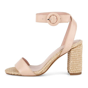 Sandalias de tacón alto y grueso para mujer, con materiales trenzados elegantes, punta abierta, de una sola tira, talla grande 46, ajuste ancho - Product Image 3