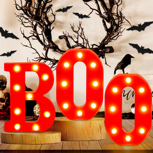 ไฟตกแต่งฮาโลวีน พลาสติก LED ตัวอักษรเรืองแสง BOO ป้ายปาร์ตี้สุดหลอน ไฟประดับตกแต่งสำหรับเทศกาล ใช้พลังงานจากแบตเตอรี่ - Product Image 2