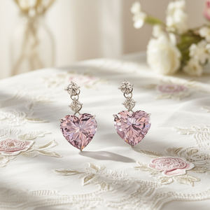 Orecchini Pendenti E3060 con Cuore di Cristallo Bianco, Montatura a Griffe, Gioielli Romantici da Sposa per Donne - Product Image 2