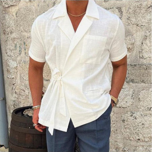 <span class=keywords><strong>Camisa</strong></span> de Verano de Color Sólido de <span class=keywords><strong>Manga</strong></span> <span class=keywords><strong>Corta</strong></span> con Solapa <span class=keywords><strong>y</strong></span> Correa, Elegante, Informal, Holgada <span class=keywords><strong>y</strong></span> Sencilla para Hombre - Product Image 3