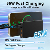 TKT 65W Super Mince GaN Chargeur Nouveau Design Pliable Type C 3 Port Chargeur Mural PD 3.0 Fonction Chargeur Rapide pour iPhone Ordinateur Portable OTP