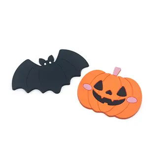 Promotion Embossed Hallowmas Coasters Pumpkin Lamp Cup Mat Custom Logo Wholesale Rubber Soft PVC Silicone Cup Coaster