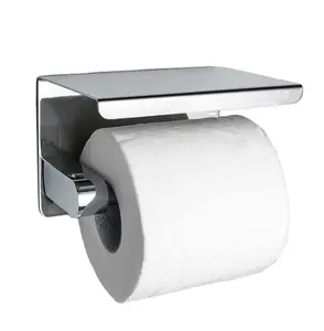 Portarrollos de papel higiénico de acero inoxidable para el baño, soporte negro montado en la pared para toallas con estante para teléfono móvil
