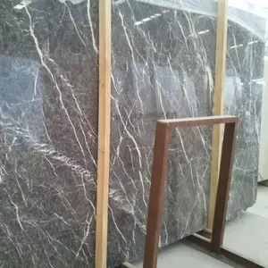 批发价格中国实心墙面地板装饰白色脉挂深灰色大理石板
