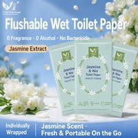 Papier toilette humide jetable, emballé individuellement, en matériau spunlace, 160x150mm, parfum jasmin, pour hôtels et maisons d'hôtes