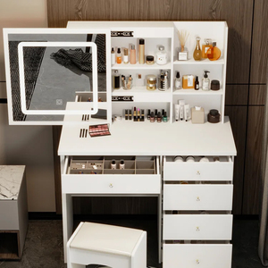 <strong>Large</strong> Storage Space Smart French White Sliding Touch Control <strong>Mirror</strong> <strong>Dressing</strong> <strong>Table</strong> Set with Stool and <strong>Mirror</strong> - Product Image 3