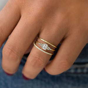 Ensemble de trois bagues géométriques pour femmes, bijoux élégants pour fiançailles, mariage, mode - Product Image 2