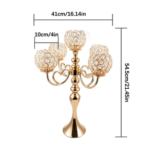 Centrotavola per Matrimonio, Candelabro Dorato a 5 Bracci con Cristalli, <span class=keywords><strong>Portacandele</strong></span> con Perline di Cristallo - Product Image 4