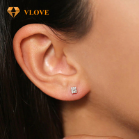 Mini boucles d'oreilles en diamant de culture, or massif 10 carats, taille baguette et taille brillant rond, certifiées GIA, bijoux minimalistes pour femmes