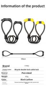 Verrou à câble en acier à combinaison <span class=keywords><strong>antivol</strong></span> à 4 chiffres, double tête, menottes, verrou pour scooter électrique avec support pour vélo électrique - Product Image 2