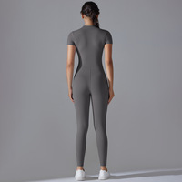 Combinaison de sport sans couture à col ouvert et fermeture éclair, style européen et américain, en Spandex/Nylon, à manches courtes, anti-transpiration, pour la danse et le fitness