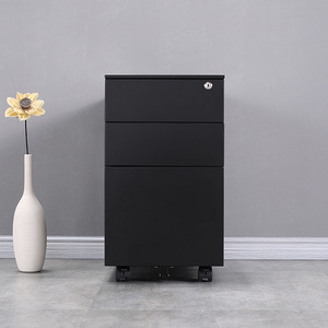 Minimalist Black 3 <b>Drawer</b> Metal <b>Filing</b> Cabinet With Key Lock For Home Office Use - Product Image 1