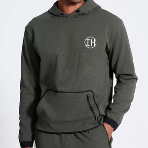 Factory Men 100% Polyester Jogging Tracksuit Tops Casual Drawstring <strong>Pullover</strong> Hoodie Zipper Pockets Sweatshirts <strong>Army</strong> Green - Product Image 6