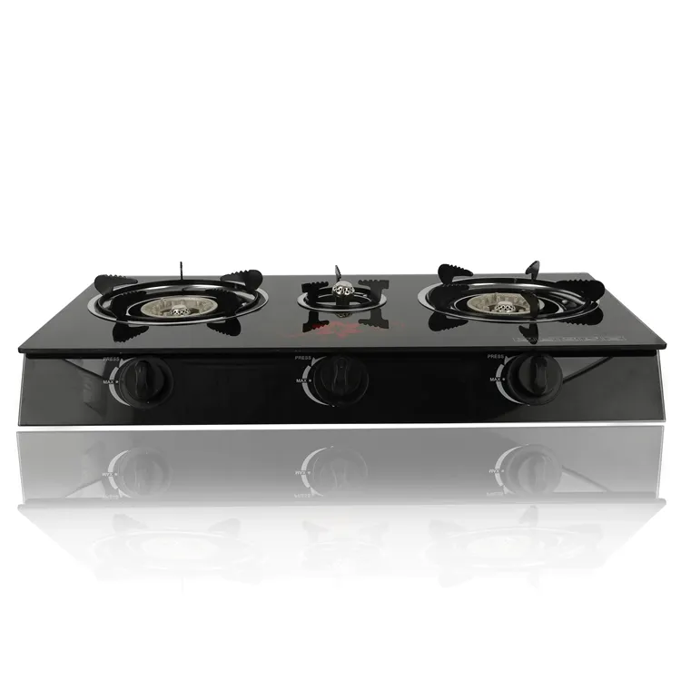 家庭用3バーナーガス炊飯器ストーブ耐久性のある台所用品強化ガラスガス炊飯器ストーブ