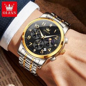   Montre à quartz de luxe 3628 en acier inoxydable multi-couleurs avec logo personnalisé, chronographe, phase de lune, étanche, tendance, OEM pour homme - Product Image 3