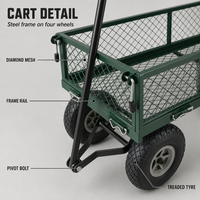 Chariot de jardinage extérieur, chariot de transport pour pelouse, chariot utilitaire, chariot de ferme, en acier vert, 500 kg, 100x80x60 cm
