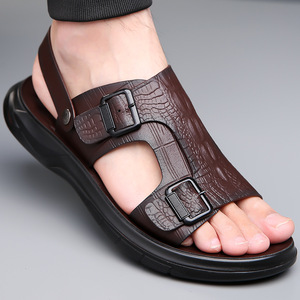 Casual Mens Genuine Leather Beach Sandals Convertible Two Wear <b>Slides</b> Breathable Non Slip For Outdoor Daily Summer Use - Product Image 2