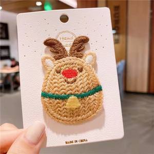 Chapeau d'arbre de Noël fait à la main cloche pince à cheveux joli bébé bonhomme de neige tricoté enfants fille tissu épingle à cheveux - Product Image 5