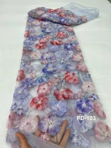 AFFNINTY Oem 황금 공급 업체 얇은 명주 그물 레이스 꽃 신부 장미 페르시 숙녀 아프리카 레이스 직물 드레스 - Product Image 4