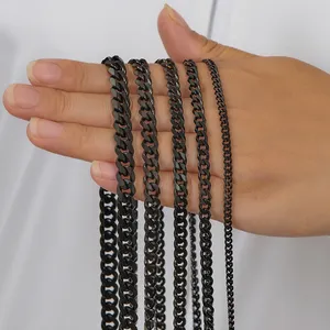 Chaînes cubaines classiques en acier inoxydable noir de 3,6 mm/5 mm/6 mm/7 mm/8 mm pour hommes et garçons, collier épais de 14 à 30 pouces - Product Image 6