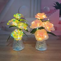 Cadeau créatif, bouquet de roses simulées, fleurs éternelles en plastique, lumière d'ambiance LED pour la Saint-Valentin