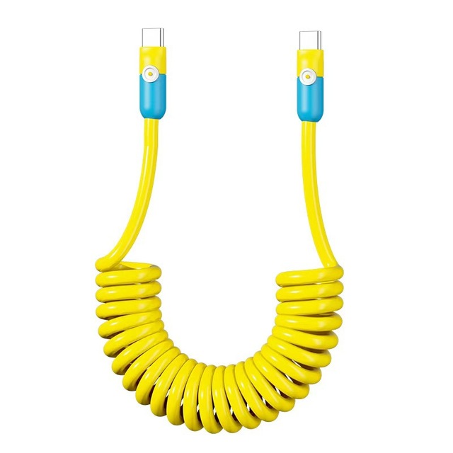 Coiled USB Type C to Type C Cable, Fast Charging Spring Cable, Stretchable Anti-Tangle Charging Cord for Phone Tablet Laptop
