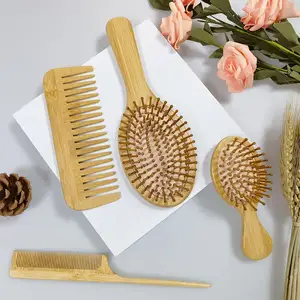 Conjunto de escova de cabelo de bambu, conjunto de pente desembaraçador de madeira natural para homens e mulheres
