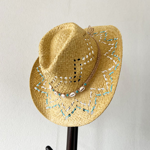 Thời trang mới sang trọng phụ nữ handmade hoa giấy rơm chất lượng Cowgirl Mũ bãi biển UPF 50 + UV bảo vệ Sun hat số lượng lớn mũ cao bồi - Product Image 2