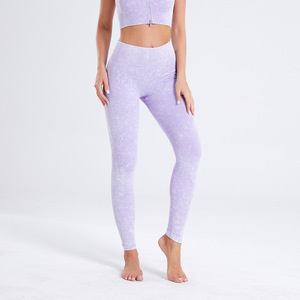 Leggings acanalados de cintura alta con logotipo personalizado para mujer, leggings de gimnasio con sensación de piel, pantalones de Yoga de entrenamiento sin costuras - Product Image 5