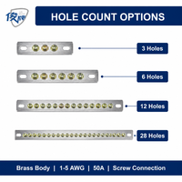 Barre de terre en laiton pour bornier de mise à la terre, 1-5 AWG, 50 A, connexion à vis, barre de terre neutre pour panneau de distribution