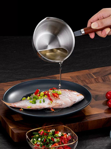 Mini olla de aceite de acero inoxidable de alta calidad con mango de madera 304 utensilios de cocina de acero de tres capas fábrica al por mayor Splash Pan Rope - Product Image 2