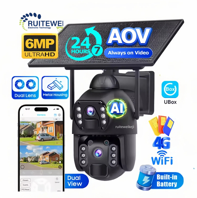 Dual Lens WiFi Indoor Security Camera with Night Vision CMOS Sensor PTZ IP66 Waterproof Two-Way Audio 6MP HD CCTV