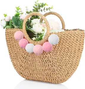 Handmade Half-round Rattan Woven Straw Bag Summer Women Messenger Crossbody Bags Girls Small Beach Handbag 2023