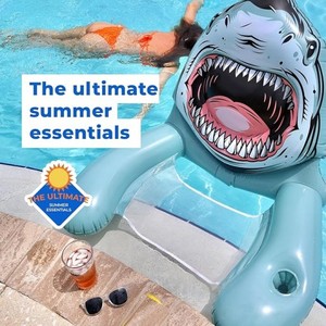 Bouée gonflable en forme de requin Hommak avec porte-gobelet, en PVC, 34 x 33 pouces, pour adultes, pour piscine - Product Image 1