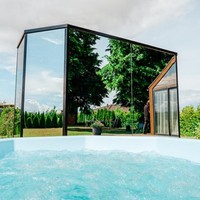 Cabine de sauna extérieure en bois massif avec miroir cubique réfléchissant, infrarouge lointain, design moderne, garantie 1 an, résistante aux intempéries, compatible OEM, vente en gros