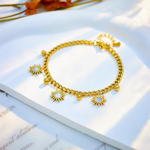 Fashion Charm Bracelet Gold Chain Flower Pendant Women's Jewelry Gift - Product Image 2
