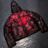 Blouson matelassé thermochromique réactif à la chaleur pour homme, effet brillant, couleur changeante, manteau d'hiver à bulles, sweat à capuche entièrement zippé, Techwear rouge